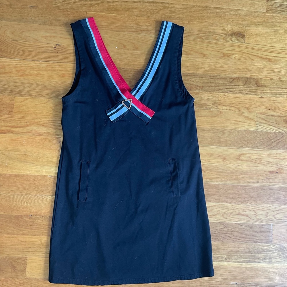 Black Dress with Red and Blue Stripes